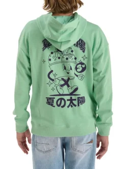 Sweat en coton vert à coupe droite pourvu d'un col à capuche