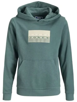 Sweat en coton vert à coupe droite pourvu d'un col à capuche