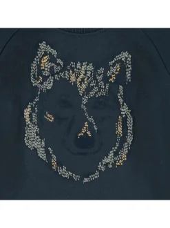 Sweat fantaisie à col rond marine en coton biologique