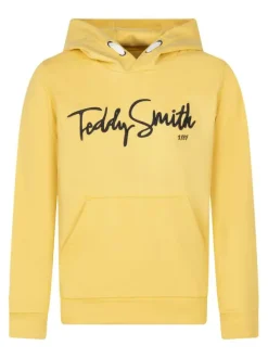 Sweat jaune en coton avec une coupe droite et un col à capuche