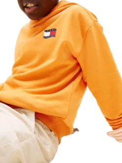 Sweat jaune imprimé à coupe ajustée pourvu d'un col à capuche