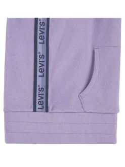 Sweat lilas uni avec nom de la marque inscrit sur la capuche