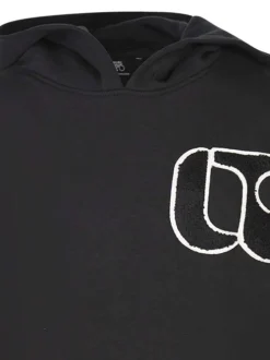 Sweat manches longues noir uni avec un col à capuche et un logo en relief