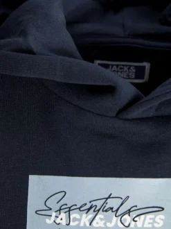 Sweat marine avec un imprimé une coupe droite et un col à capuche