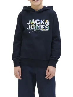 Sweat marine imprimé avec une coupe droite et un col à capuche