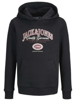Sweat noir avec un motif un col à capuche et une coupe droite