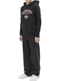 Sweat noir avec un motif un col à capuche et une coupe droite