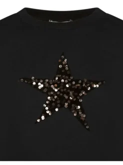 Sweat noir avec une coupe droite un col rond et une étoile à la poitrine