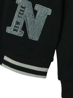 Sweat noir boutonné pourvu d'un col rond côtelé et de manches longues
