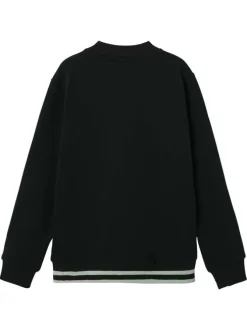Sweat noir boutonné pourvu d'un col rond côtelé et de manches longues