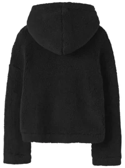 Sweat noir en maille sherpa pourvu d'un col à capuche et de manches longues