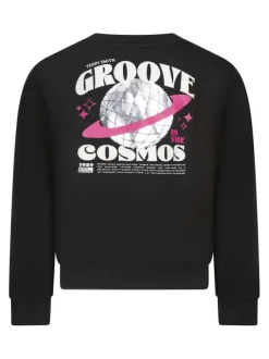 Sweat noir fantaisie à imprimés avec une coupe droite et un col rond