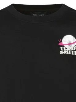 Sweat noir fantaisie à imprimés avec une coupe droite et un col rond