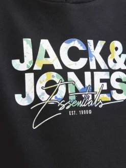 Sweat noir imprimé avec une coupe droite et une poche kangourou