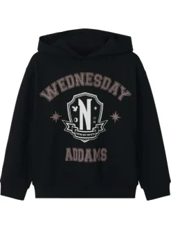 Sweat noir imprimé avec une coupe droite et un col à capuche