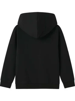 Sweat noir imprimé avec une coupe droite et un col à capuche