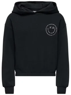 Sweat noir imprimé avec une coupe droite et un col à capuche