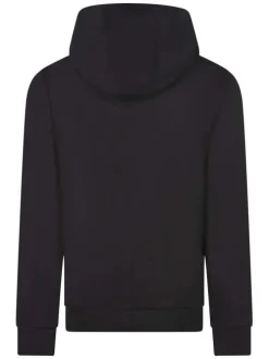 Sweat noir uni avec un col à capuche et un logo sur le torse