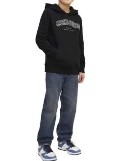 Sweat noir uni avec une coupe droite un col à capuche et des manches longues