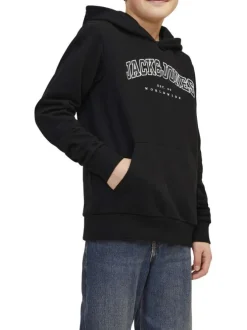 Sweat noir uni avec une coupe droite un col à capuche et des manches longues
