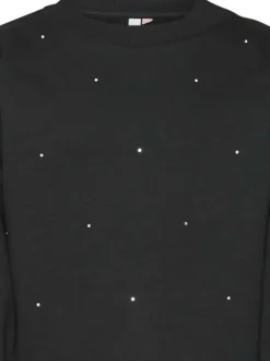 Sweat noir uni avec une coupe droite à col rond et des petites strass