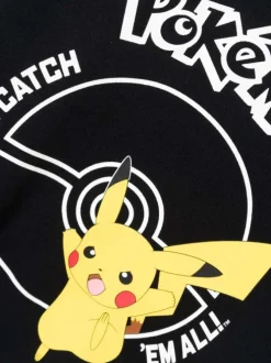 Sweat noir uni coupe droite avec un col à capuche et flocage Pikachu