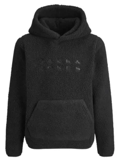 Sweat noir uni en sherpa avec une coupe droite et un col à capuche