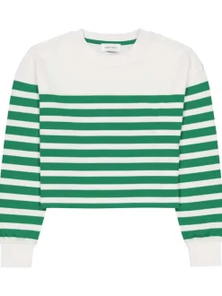 Sweat vert et blanc à rayures avec une coupe droite et un col rond
