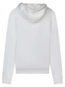 Sweat zippé en coton mélangé blanc uni avec une coupe droite et un col à capuche