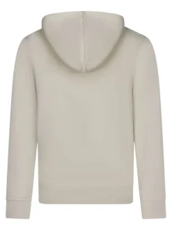 Sweat zippé en coton mélangé beige uni avec une coupe droite et un col à capuche