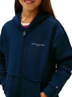 Sweat zippé en coton mélangé marine pourvu d'un col à capuche