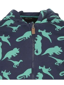 Sweat zippé en coton mélangé marine imprimé avec un col à capuche