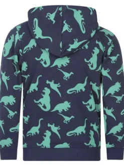 Sweat zippé en coton mélangé marine imprimé avec un col à capuche