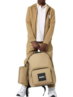 Sweat zippé en coton taupe à coupe ajustée pourvu d'un col à capuche