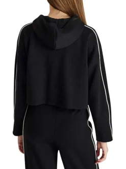 Sweat zippé noir uni avec une coupe droite et un col à capuche