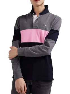 Sweat anthracite tricolore avec une coupe droite, col polo et logo brodé