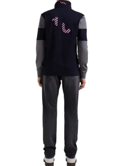 Sweat anthracite tricolore avec une coupe droite, col polo et logo brodé
