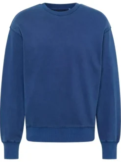 Sweat Auburn en coton bleu uni à coupe droite, col rond et bord-côte