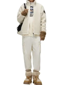 Sweat beige avec imprimé au dos à coupe droite et à col montant zippé