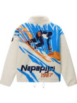 Sweat beige avec imprimé au dos à coupe droite et à col montant zippé