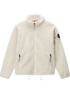 Sweat beige avec imprimé au dos à coupe droite et à col montant zippé