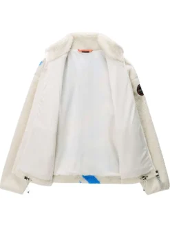 Sweat beige avec imprimé au dos à coupe droite et à col montant zippé