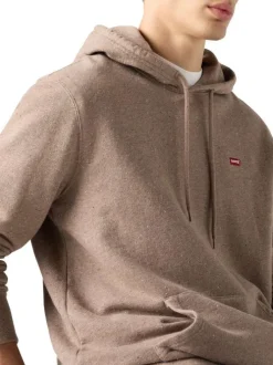 Sweat beige chiné en coton avec un col à capuche et une poche kangourou