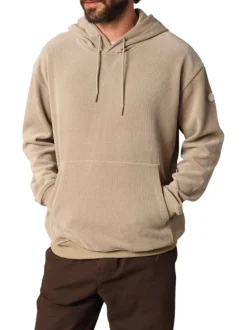 Sweat beige en maille côtelée avec col à capuche et cordon de serrage