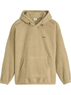 Sweat beige uni avec un col à capuche et logo de la marque brodé