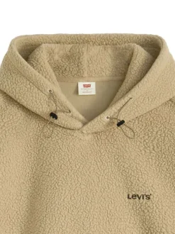 Sweat beige uni avec un col à capuche et logo de la marque brodé
