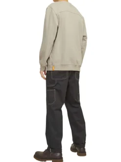 Sweat beige uni à coupe droite et à col rond avec une poche zippée à la poitrine