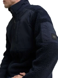 Sweat bi-matière marine uni avec un col montant et glissière