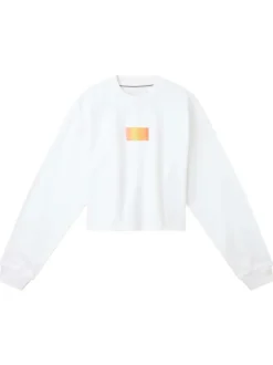 Sweat blanc en coton biologique uni coupe droite col rond