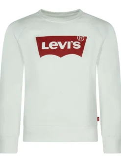 Sweat blanc en coton mélangé uni coupe droite col rond avec logo batwing à manches longues